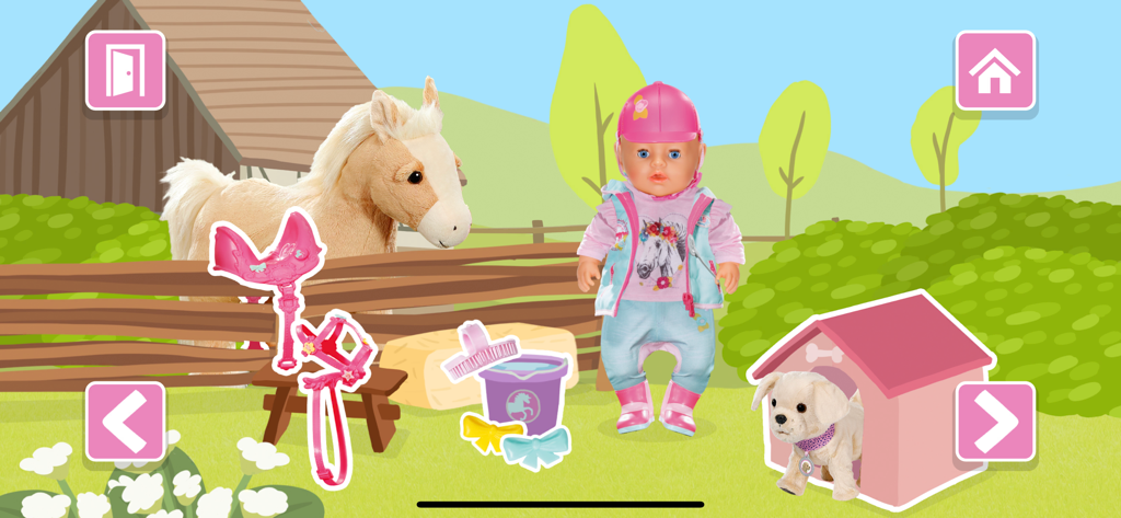 BABY born® - BABY born doll in riding gear standing on a farm next to a horse and a puppy