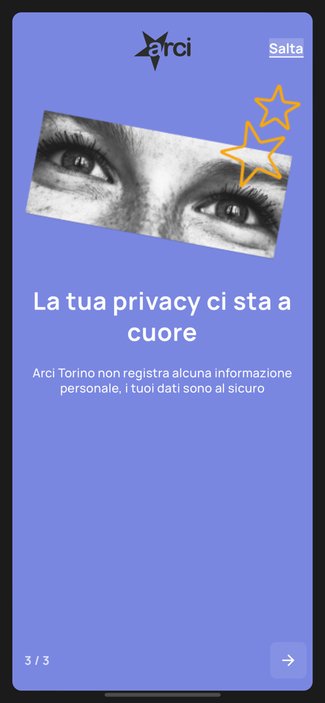 Tessera ARCI - Privacy policy screen in the Tessera ARCI app