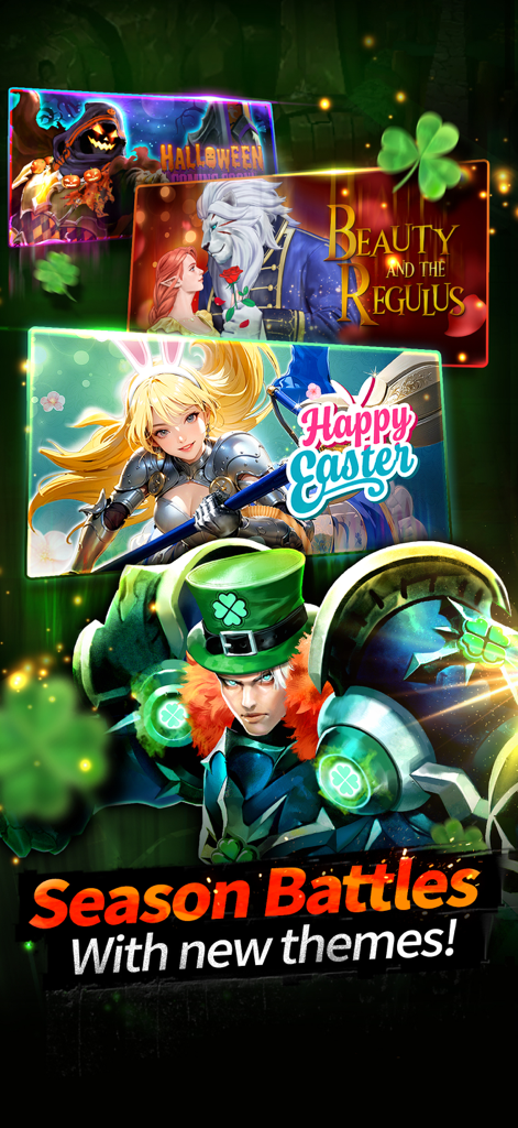 Champion Strike - PVP Arena - Promotional screenshot of Champion Strike PVP Arena showing various seasonal event themes like Halloween and Easter.
