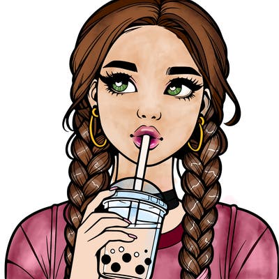 realistic girl with braided hair drinking boba