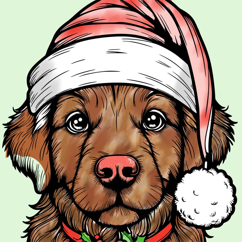 realistic dog with a christmas hat