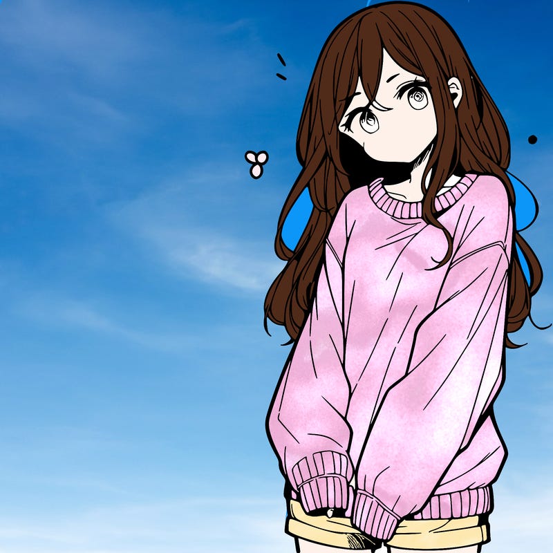 manga teen girl  in a sweater and baggy pants