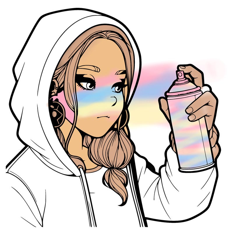 a realistic girl, spray painting