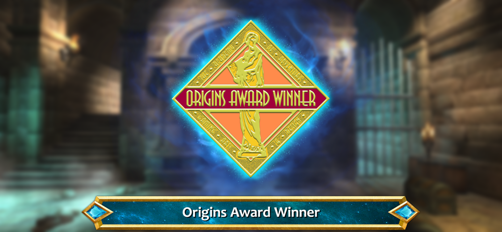 Origins Award Winner badge for the Hero Realms card game