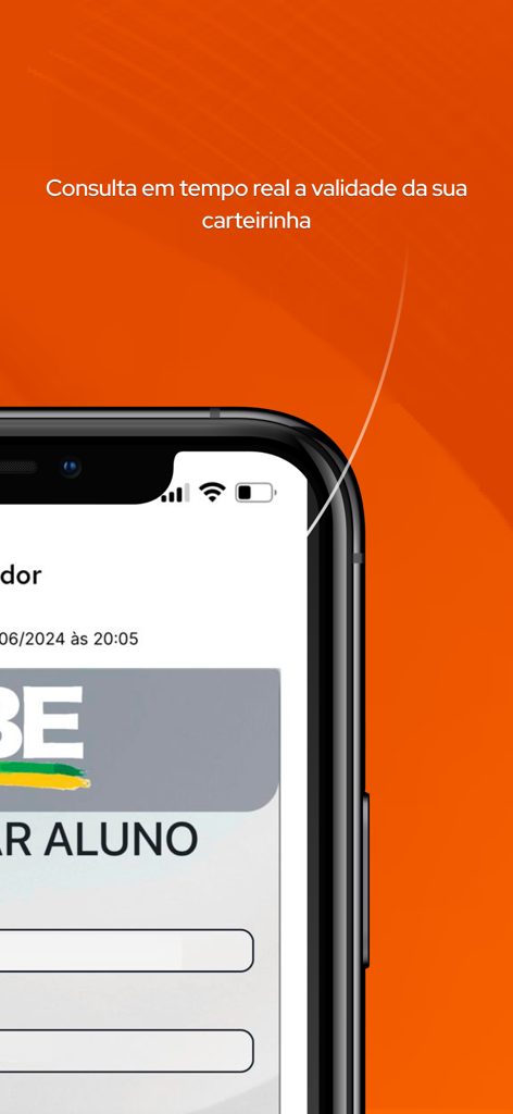 Vou de Meia - Verificação de validade do cartão de identidade estudantil digital na tela do aplicativo móvel Vou de Meia