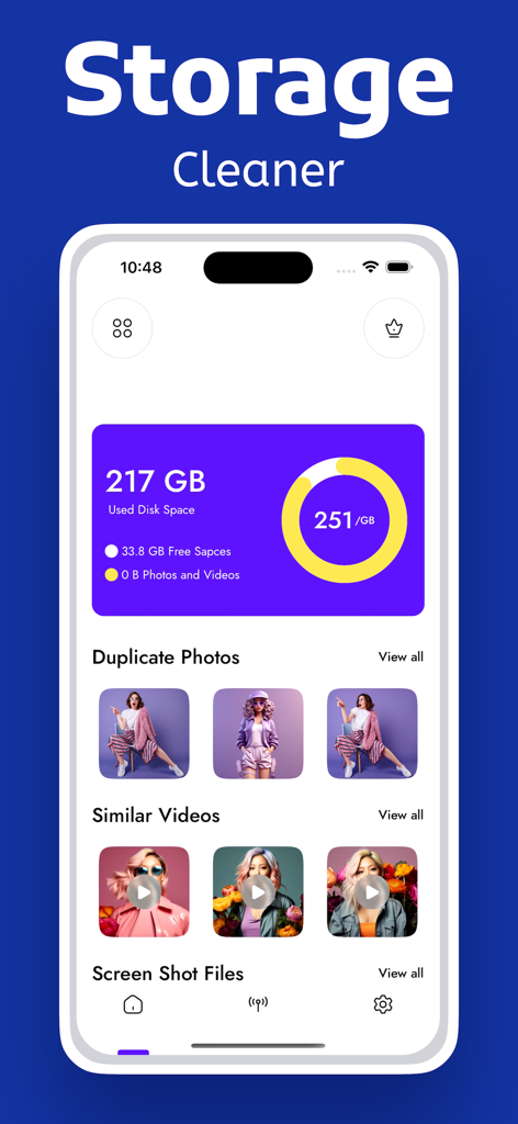Ai Cleaner Pro Cleanup Storage - Interfaz de Ai Cleaner Pro mostrando el uso del almacenamiento y categorías para fotos duplicadas y videos similares