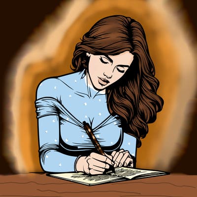 realistic female writing poetry