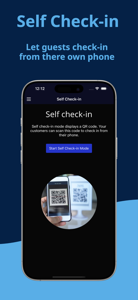 Waitly Waitlist & Reservations - Waitly app screen showing the self check-in feature for guests to join a waitlist by scanning a QR code
