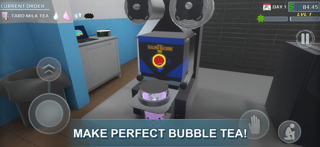 Bubble Tea Revolution - A 3D simulation of sealing a taro milk tea cup in Bubble Tea Revolution.