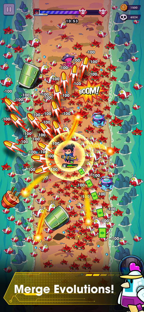 Hero Survival IO - Action-packed gameplay of Hero Survival IO showing a character fighting a massive horde of monsters