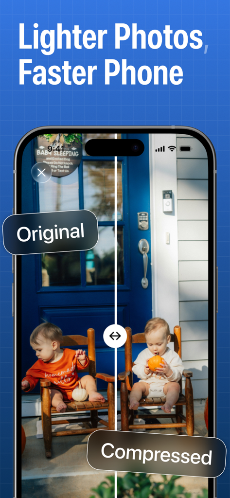 사진 최적화 앱에서 원본 사진과 압축된 사진을 나란히 비교한 모습