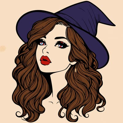 realistic witch girl with wavy hair and lips