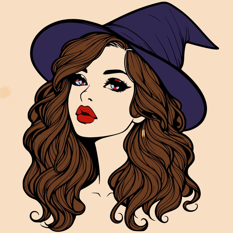 realistic witch girl with wavy hair and lips