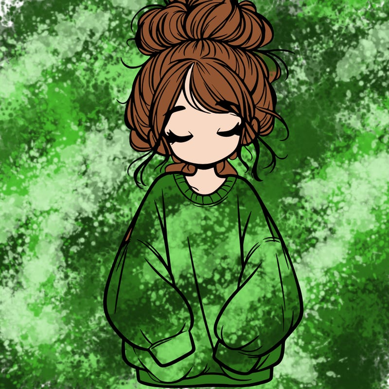 girl with baggy sweatshirt and messy bun