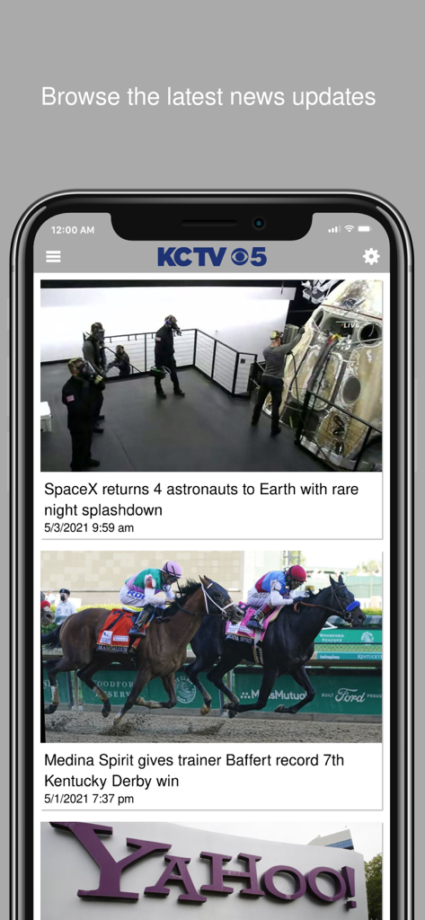 KCTV5 News - KCTV5 News mobile app screen showing a feed of recent news updates and articles