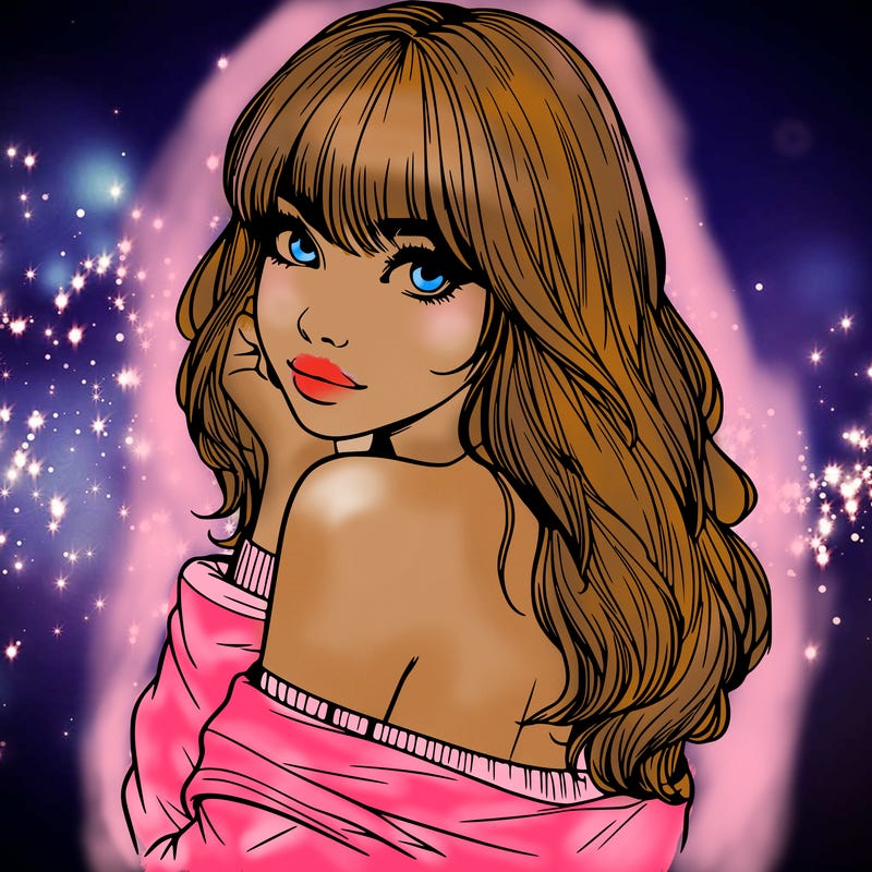 realistic girl with bangs looking over her shoulder