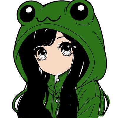 a pretty girl wearing a frog hoodie portrait with long hair