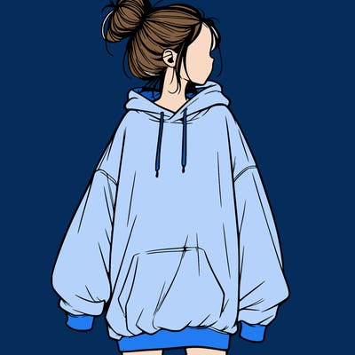 realistic girl with a oversized sweatshirt on and a bun