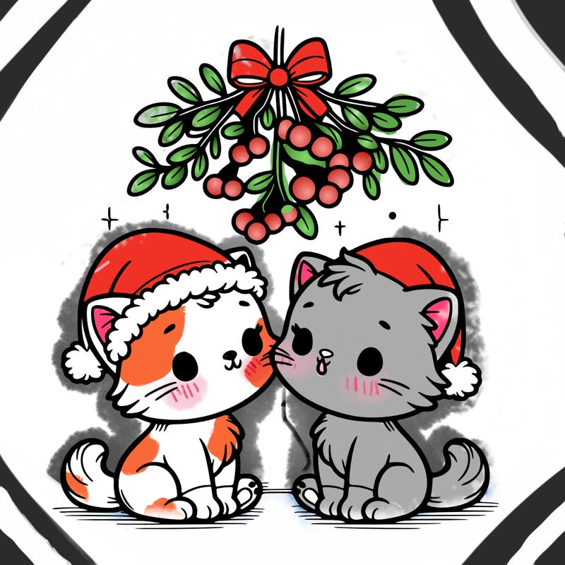 christmas kittens under mistletoe