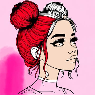 realistic girl with buns on the top of her head