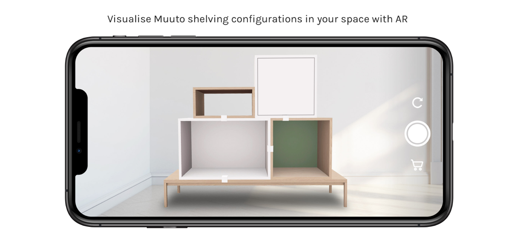 top3 AR | Augmented Reality 3D - Aplicación de RA mostrando unidades de estanterías modulares Muuto en el interior de una habitación