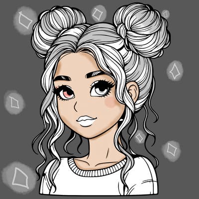 realistic girl with two buns in her hair