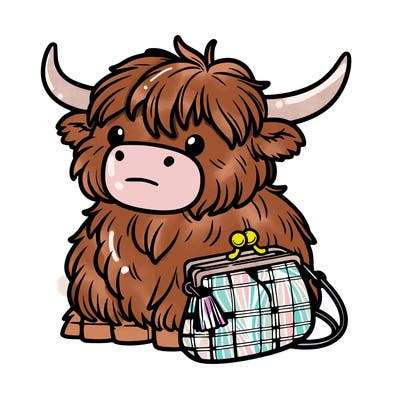 highland cow in a purse