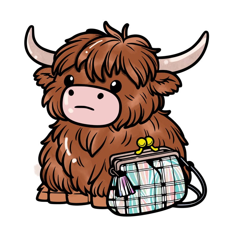 highland cow in a purse