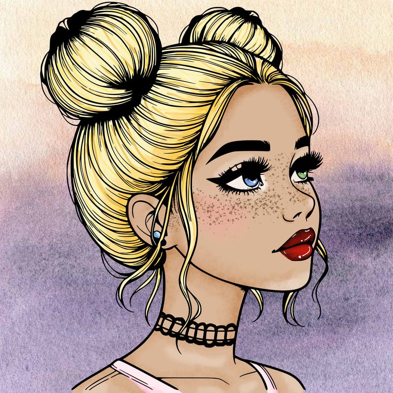 realistic girl with buns on the top of her head