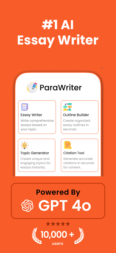 ParaWriter mobile App-Oberfläche, die KI-Schreibwerkzeuge zeigt, die von GPT 4o angetrieben werden
