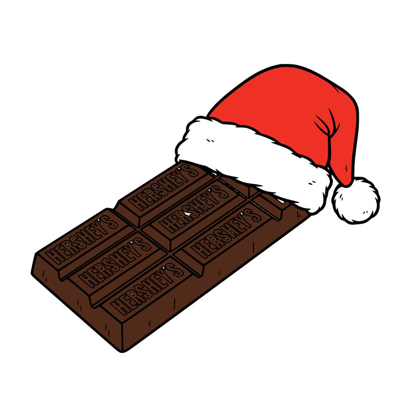 hershey’s bar with a santa claus hat