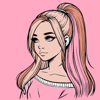 realistic girl with a high ponytail