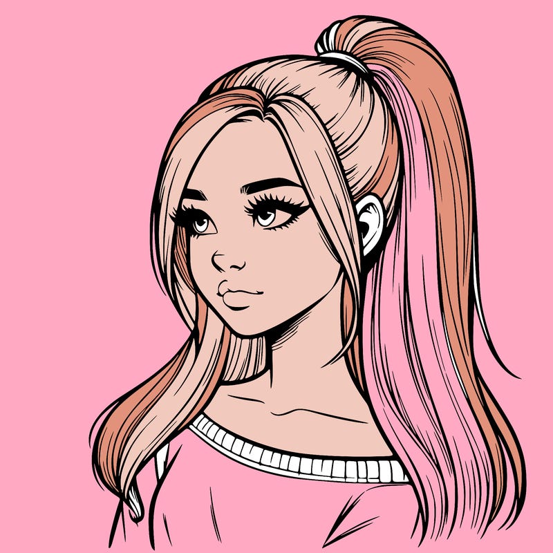 realistic girl with a high ponytail