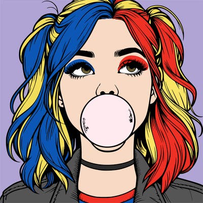 realististic girl blowing bubble -gum