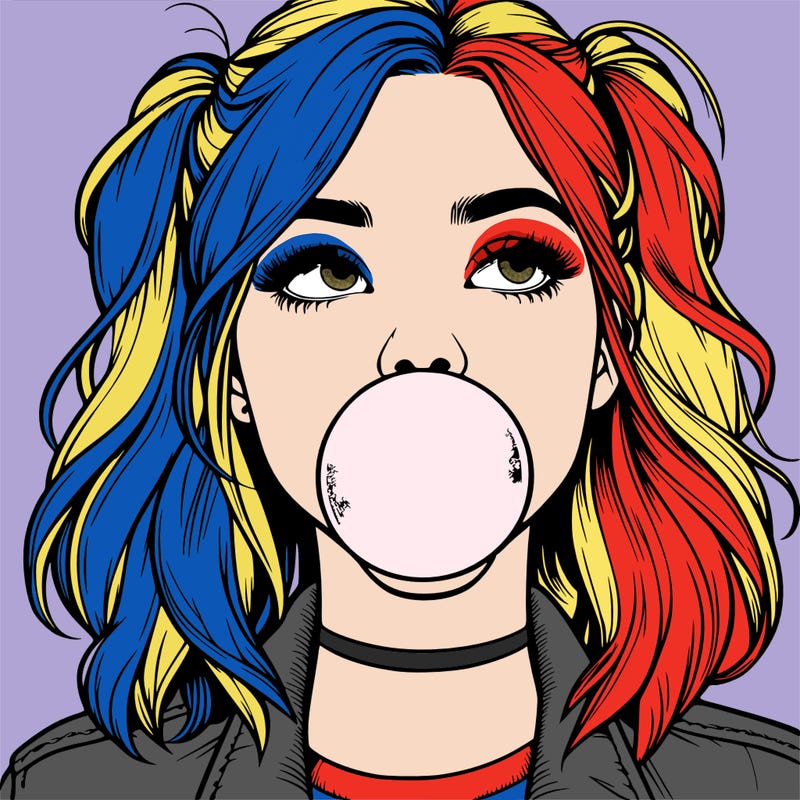 realististic girl blowing bubble -gum