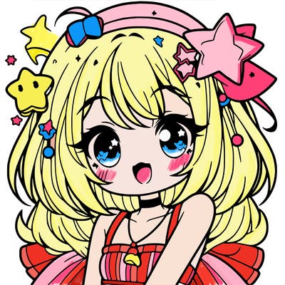 cute anime girl with star accessories
