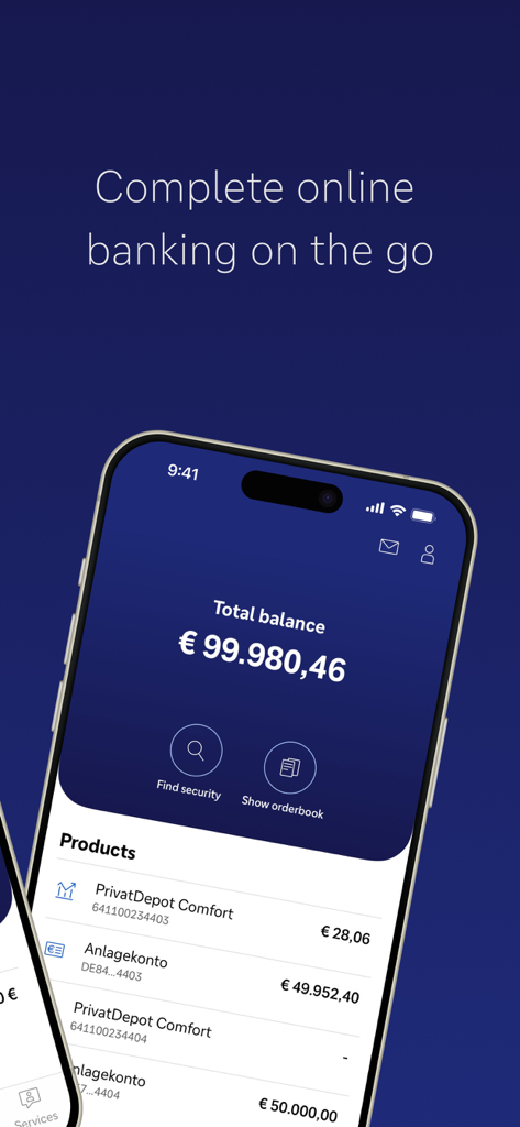 Dashboard der Deutsche Bank App mit Anzeige des Gesamtsaldos und Übersicht der Finanzprodukte
