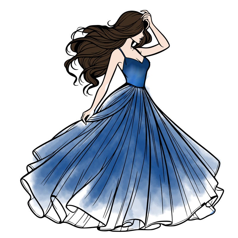 realistic woman with dress flowing in the wind