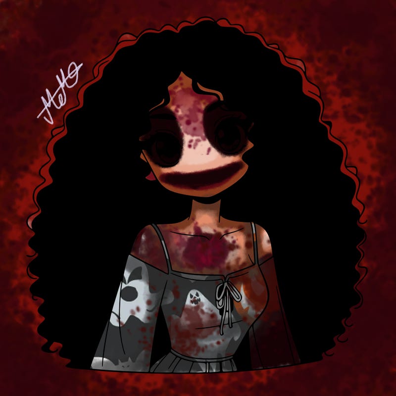 a black anime girl with long afro hair