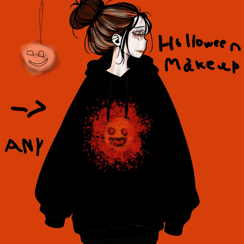 realistic girl with a oversized sweatshirt on and a bun