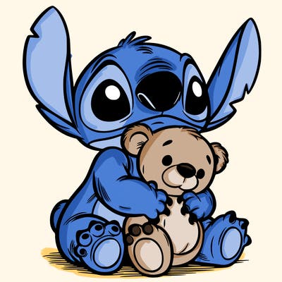 stitch hugging a teddy bear
