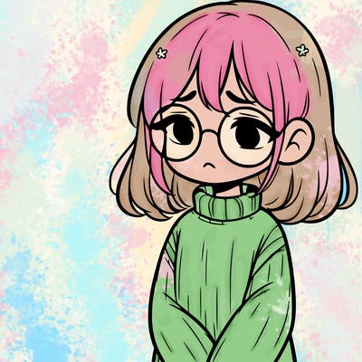 sad girl with glasses in a sweater