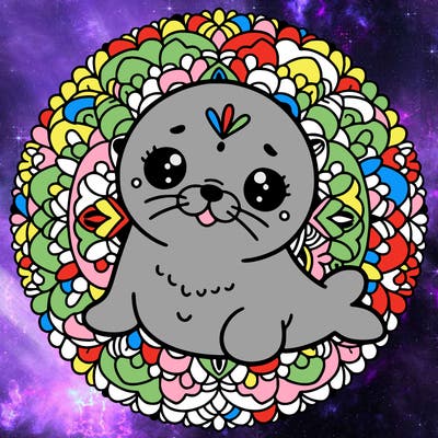 a cute baby seal mandala