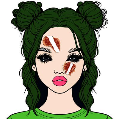 realistic girl with two buns in hair and lips