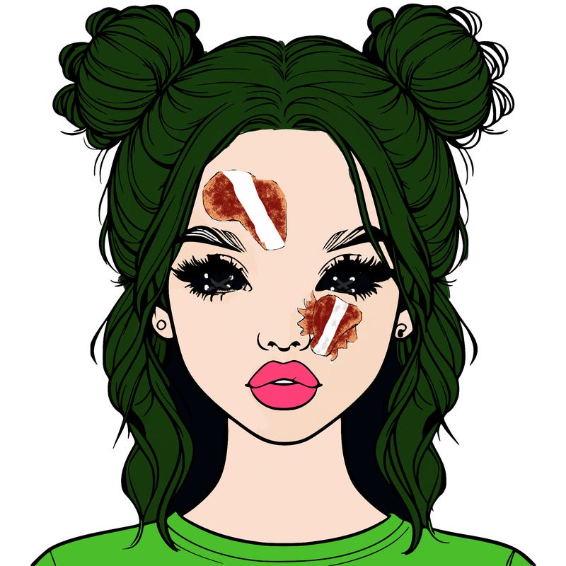 realistic girl with two buns in hair and lips