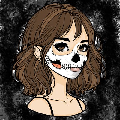 realistic girl with skull
