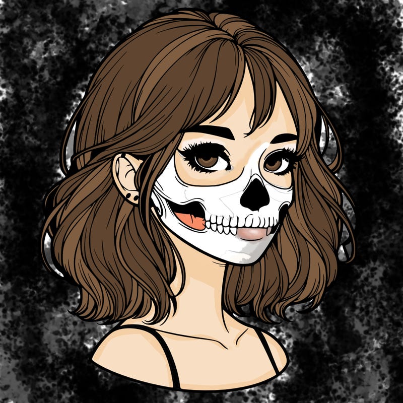 realistic girl with skull