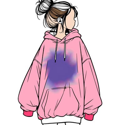 realistic girl with a oversized sweatshirt on and a bun