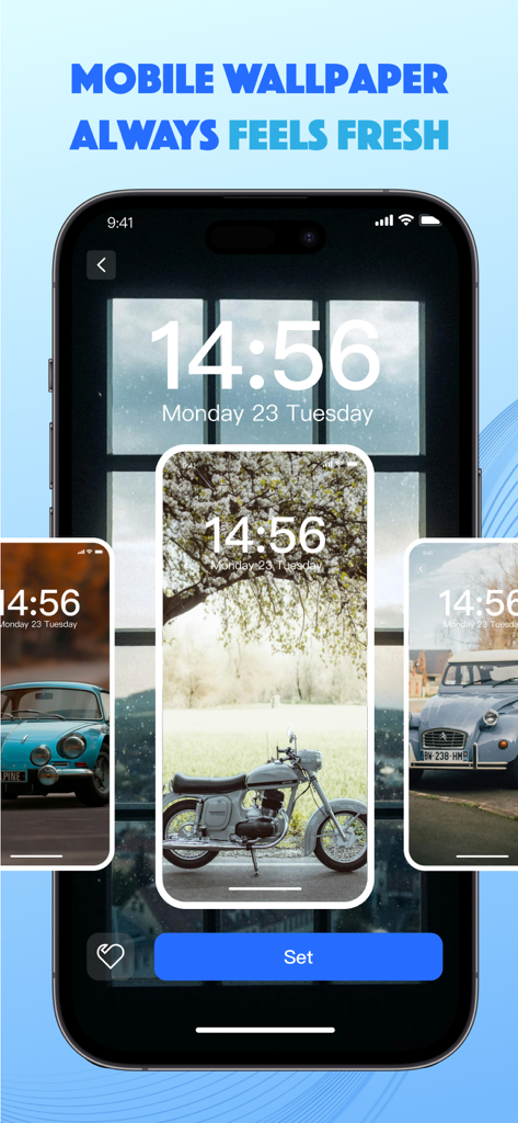 Mood Wallpapers - Aplicativo Papéis de Parede de Humor exibindo vários fundos estéticos de carros e motocicletas vintage para celular