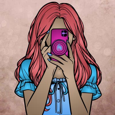 a realistic girl holding her phone taking pictures